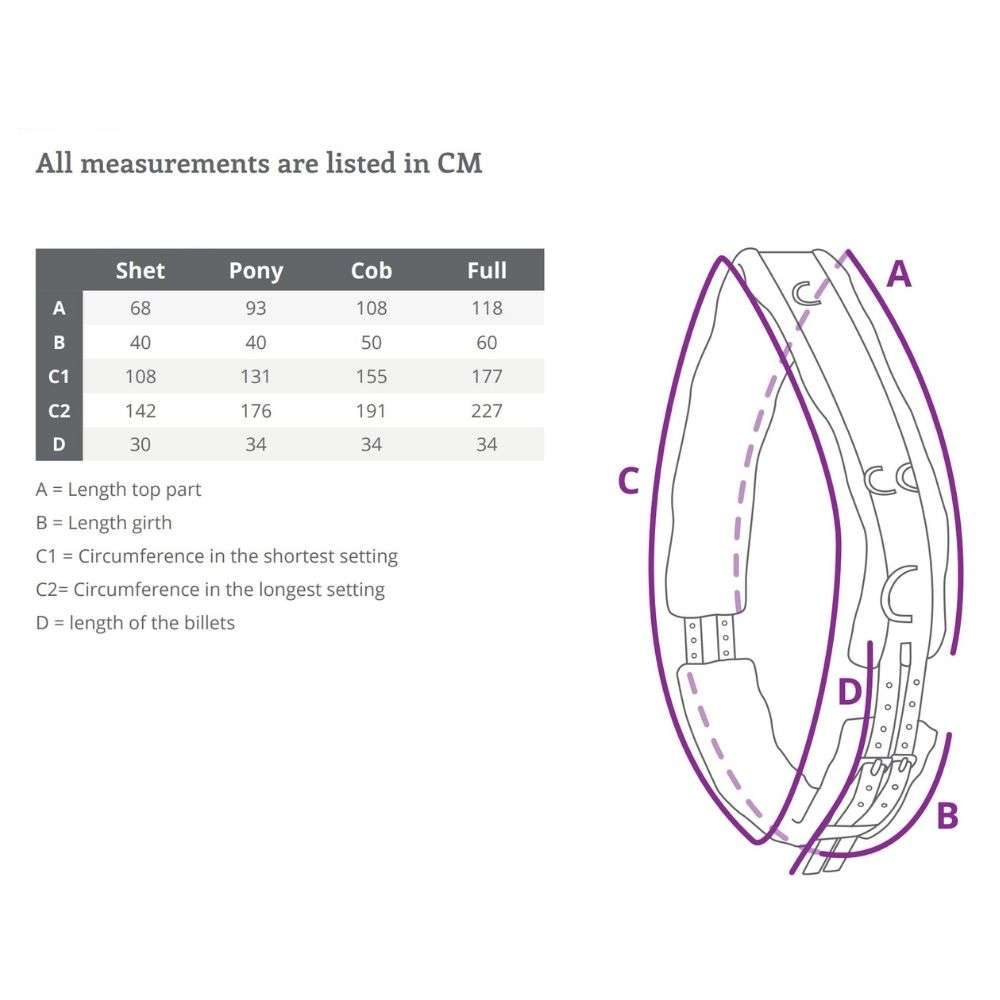 fleecy lined lunging surcingle size chart