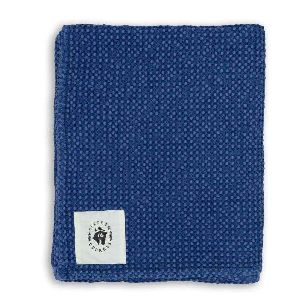 sixteen cypress cotton waffle indigo horse drying towel folded