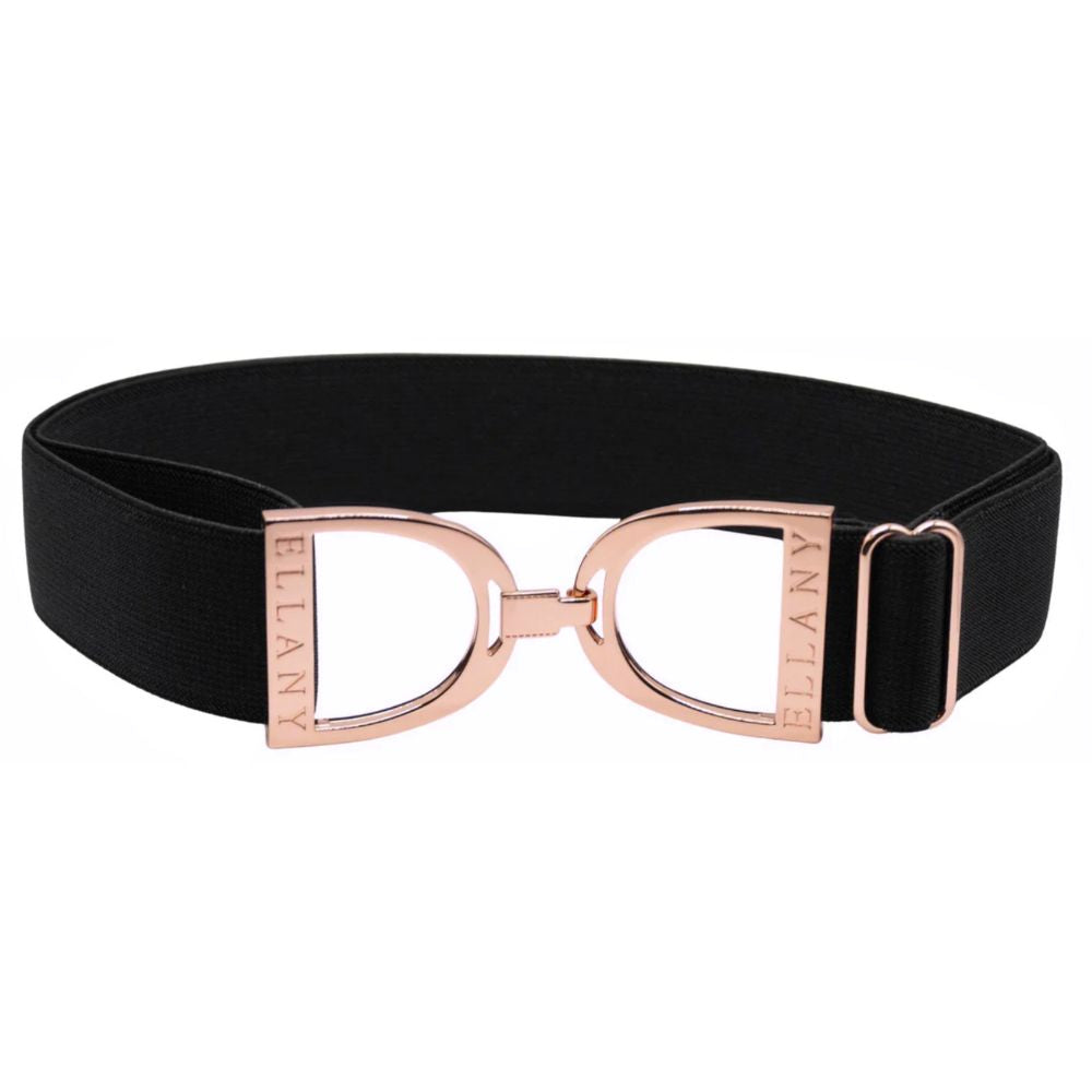 ELLANY 1.5" Rose Gold Stirrup Black Belt