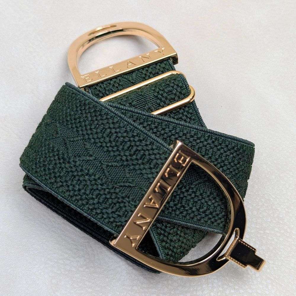 ellany 1.5 hampton hunter green gold stirrup belt