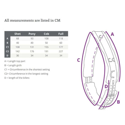 fleecy lined lunging surcingle size chart