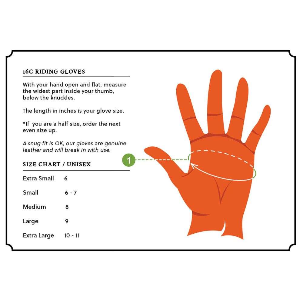 sixteen cypress riding glove size chart