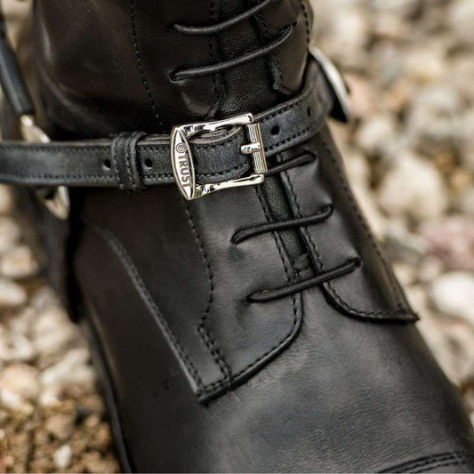 trust lined leather spur straps black