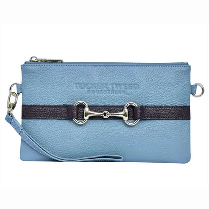 tucker tweed wellington wristlet sky blue and chocolate