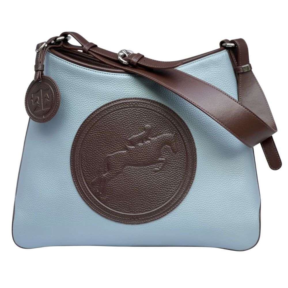 tweed manor tote sky blue chocolate hunter jumper