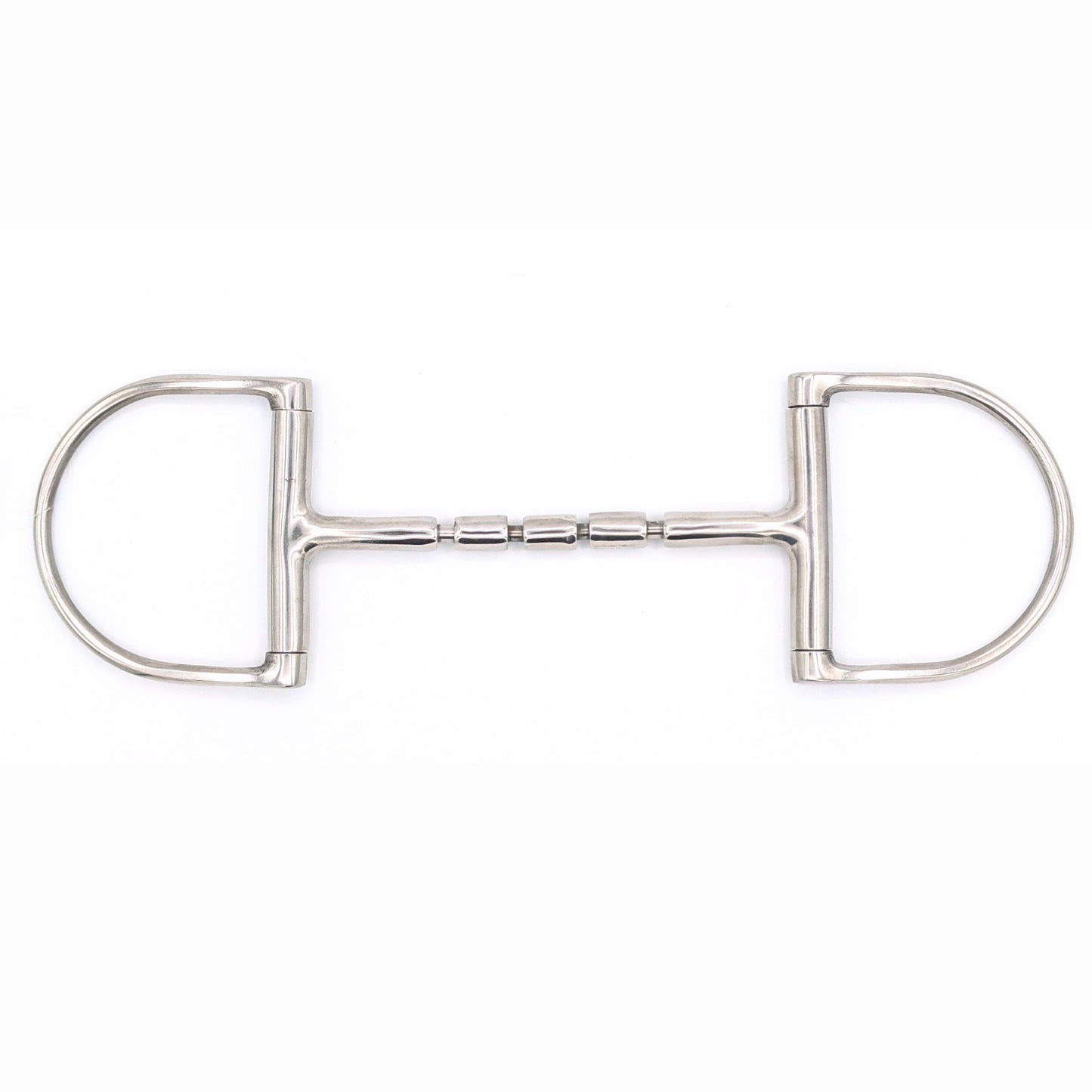 Stainless steel Hunter Dee bit with a 3‑barrel mullen mouthpiece and independently moving D‑shaped cheeks, shown on a white background.