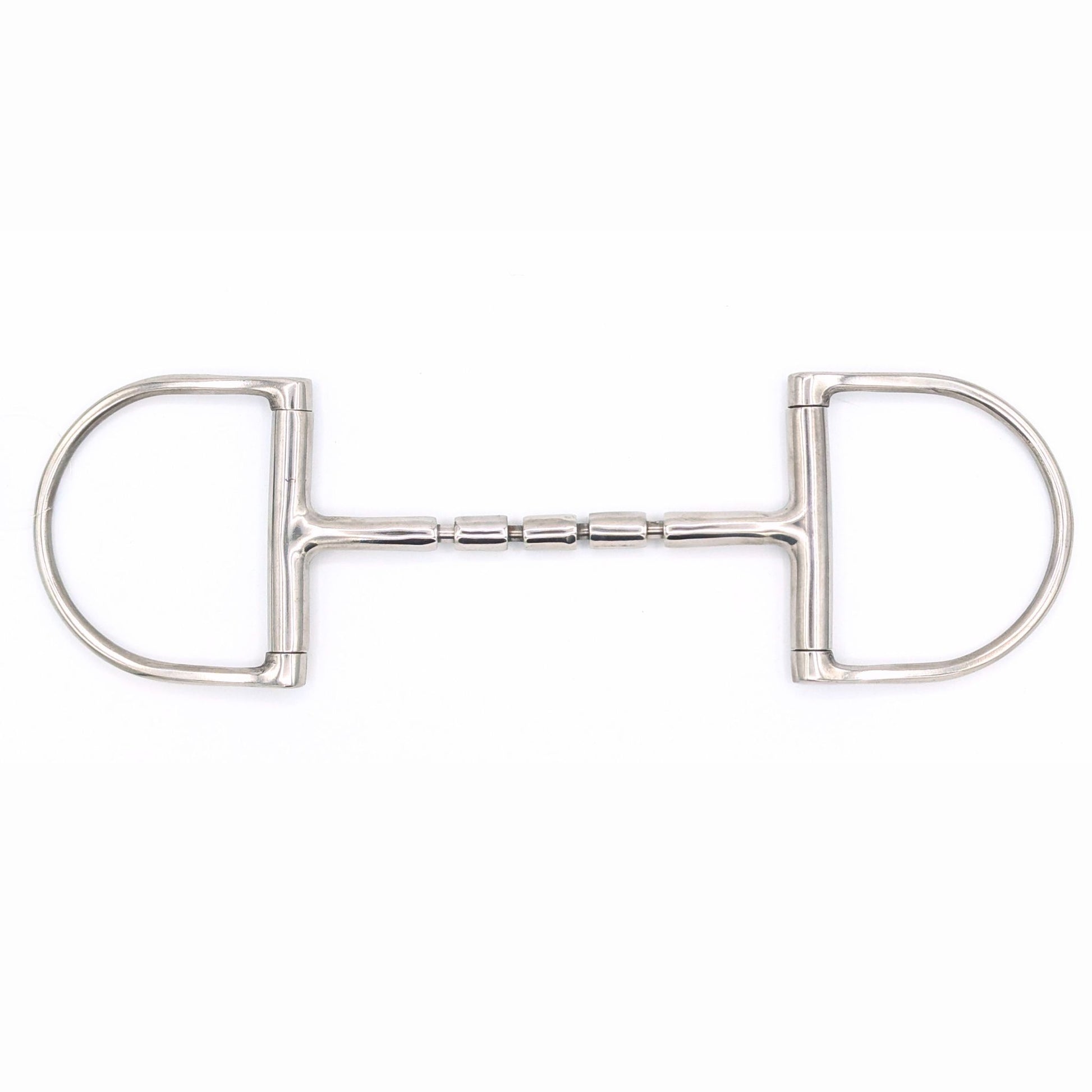 Stainless steel Hunter Dee bit with a 3‑barrel mullen mouthpiece and independently moving D‑shaped cheeks, shown on a white background.