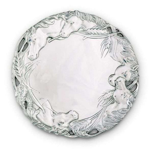 arthur court horse wheat round tray 12"