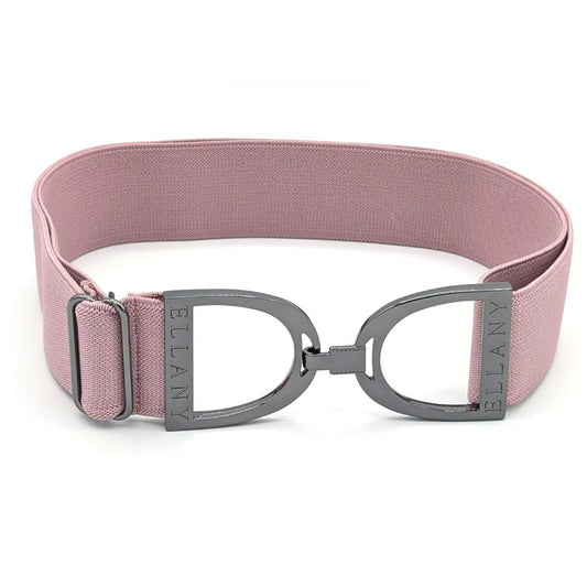 Lilac Pink belt with a gunmetal stirrup buckle on a white background