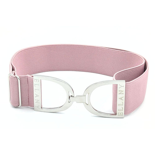 lilac pink belt with silver stirrup buckle on a white background