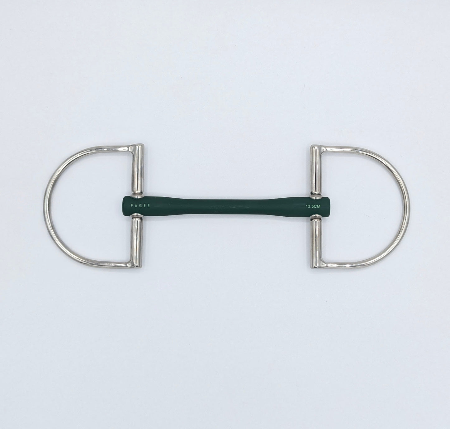 Fager Nicole Soft Rubber Dee Bit in dark green TPU mouthpiece with stainless steel D‑rings, size 13.5 cm