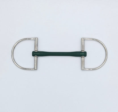 Fager Nicole Soft Rubber Dee Bit in dark green TPU mouthpiece with stainless steel D‑rings, size 13.5 cm
