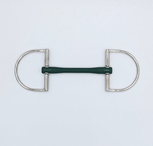 Fager Nicole Soft Rubber Dee Bit in dark green TPU mouthpiece with stainless steel D‑rings, size 13.5 cm