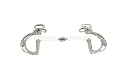 trust white innosense polymer single joint kimberwick horse bit on a white background.