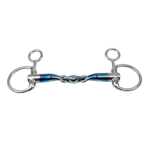 TRUST Sweet Iron Baucher Hanging Cheek Elliptical Bit with fixed hanging cheeks, blue sweet‑iron finish, and double‑jointed elliptical mouthpiece.