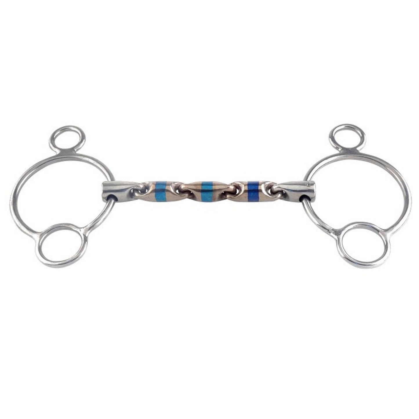 TRUST 2.5 Ring Sweet Iron Universal bit with blue sweet iron mouthpiece and multi‑ring cheekpieces on a white background.