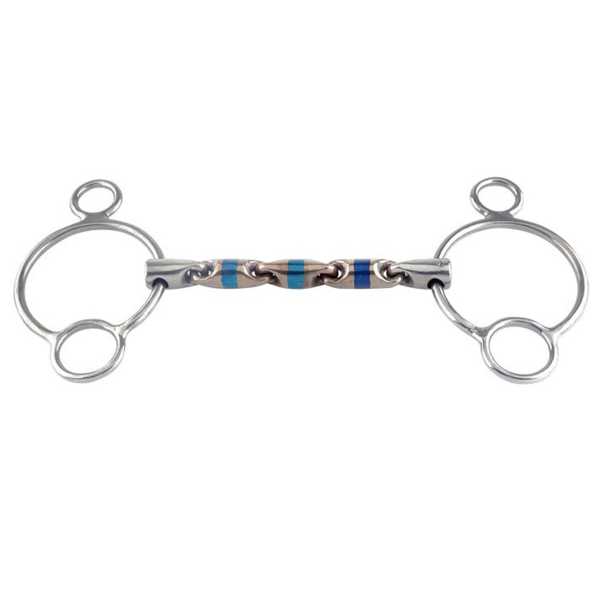 TRUST 2.5 Ring Sweet Iron Universal bit with blue sweet iron mouthpiece and multi‑ring cheekpieces on a white background.