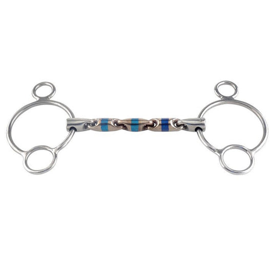 TRUST 2.5 Ring Sweet Iron Universal bit with blue sweet iron mouthpiece and multi‑ring cheekpieces on a white background.