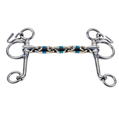 TRUST Sweet Iron Waterford Pelham bit with classic shanks, blue sweet‑iron finish, and flexible multi‑link Waterford mouthpiece