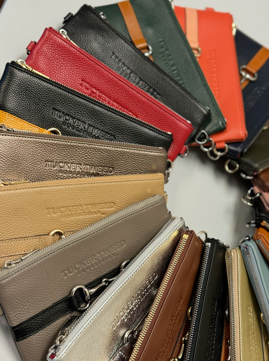color wheel of tucker tweed pebbled leather wellington wristlet purses